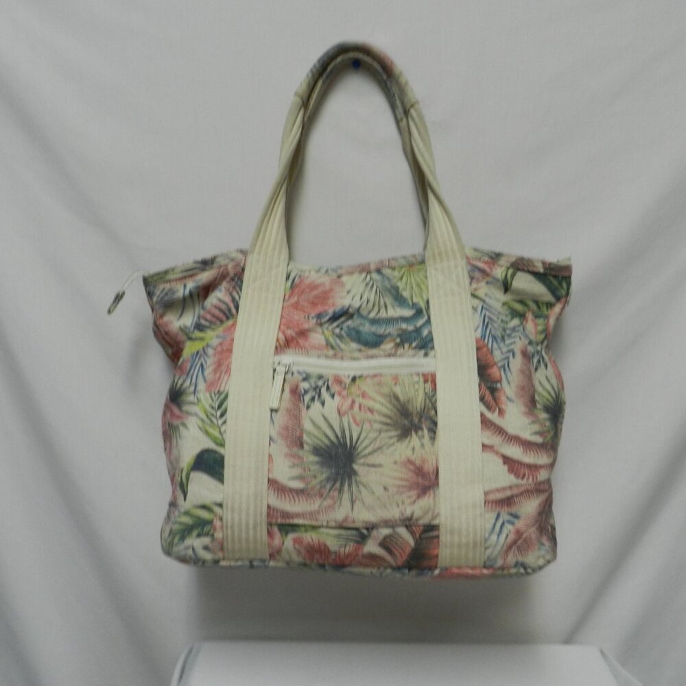 Marine Layer Tropical Floral large canvas bag weekender zip top outside pockets